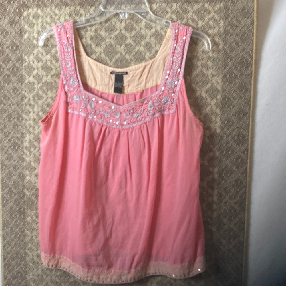 Lucky Brand pink top. Glitter and embroidery